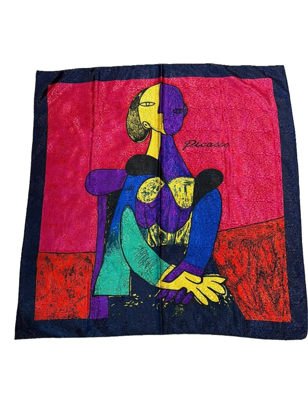 PICASSO Scarf Signed Silk Scarf Wrap Large 34X34" Signed Colorful Abstract Art